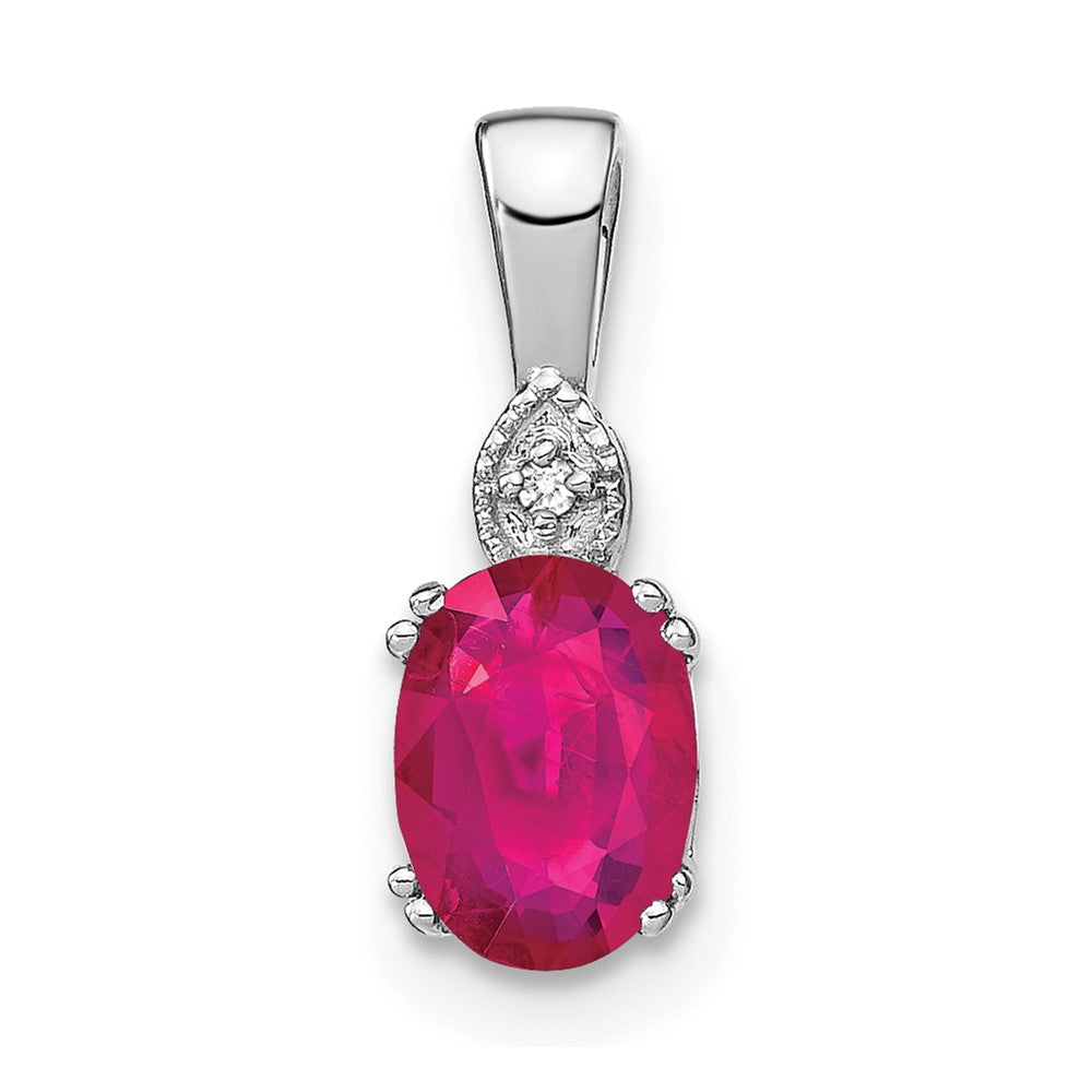 14k White Gold Oval Ruby and Diamond Pendant
