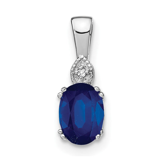 14k White Gold Oval Sapphire and Diamond Pendant