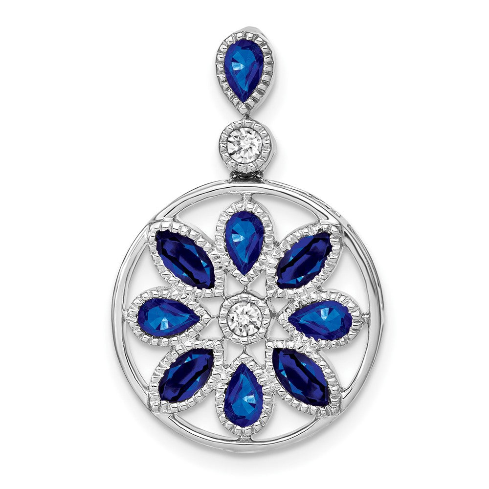 14k White Gold Sapphire and Diamond Pendant