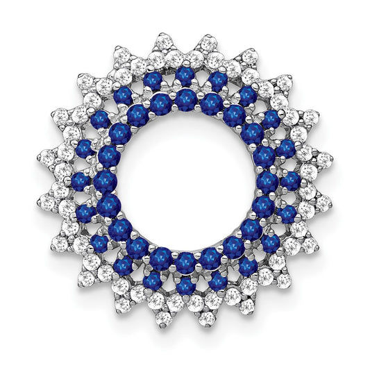 14k White Gold Sapphire and Diamond Sunburst Chain Slide