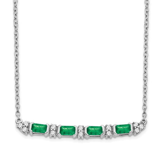 14k White Gold Emerald and Diamond 18in. Bar Necklace