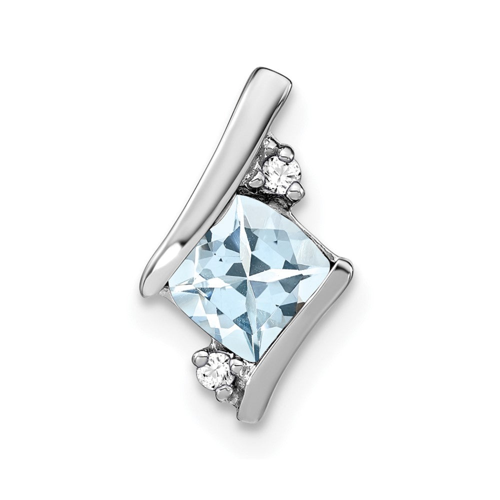 Sterling Silver Antique Cushion Aquamarine and Diamond Pendant