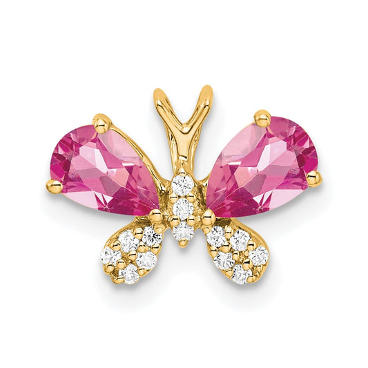 14k Yellow Gold Pink Tourmaline & Diamond Butterfly Chain Slide