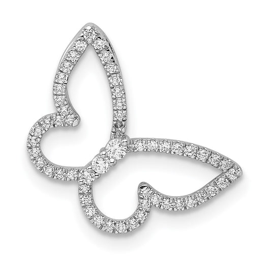 14k White Gold Polished Butterfly Diamond Chain Slide