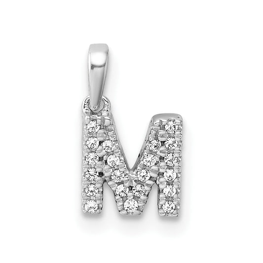 14K White Gold Diamond Letter M Initial with Bail Pendant