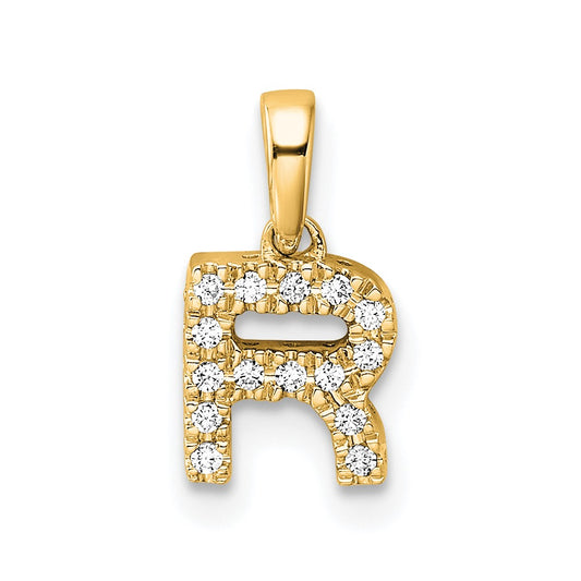 14K Diamond Letter R Initial with Bail Pendant