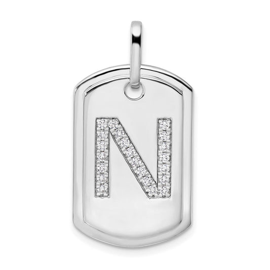 14K White Gold Diamond Initial N Dog Tag Charm