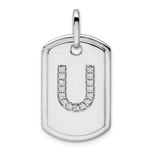 14K White Gold Diamond Initial U Dog Tag Charm