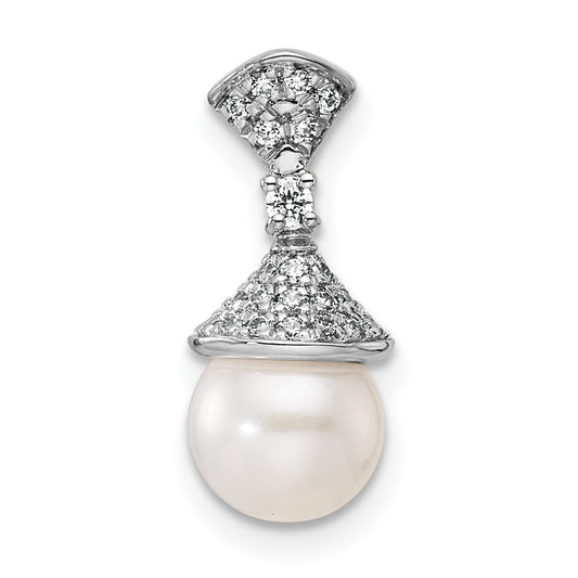 14K White Gold Polished Diamond and Pearl Chain Slide