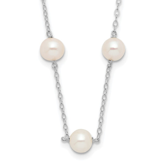 14K WG 5.5-6.5mm White Near Round FWC Pearl 12-station Necklace