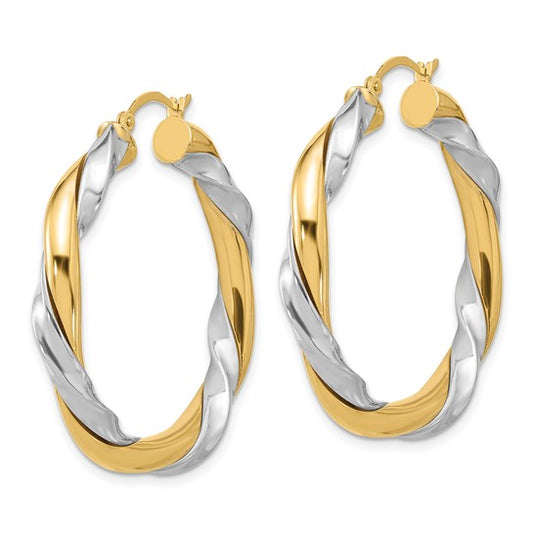 14k with White Rhodium Twisted Hoop Earrings