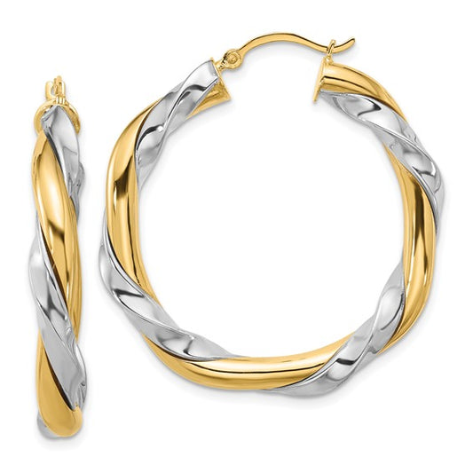 14k with White Rhodium Twisted Hoop Earrings