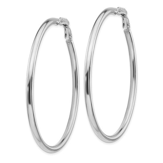 14k White Gold 3x50mm Polished Round Omega Back Hoop Earrings