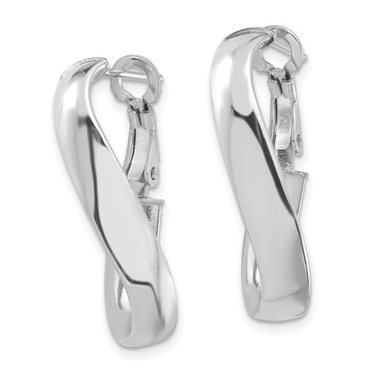 14k White Gold Polished 5mm Twisted Oval Omega Back Hoop Earrings