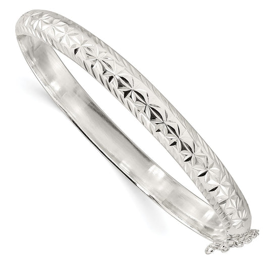 Sterling Silver Polished and D/C 7.25mm Hinged Bangle