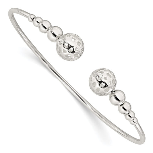 Sterling Silver Polished Beaded Cuff Bangle