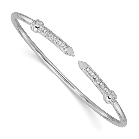 Sterling Silver Rhodium-plated CZ Pointed Flexible Cuff Bangle