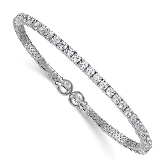 Sterling Silver RH-plated Polished CZ Star Flexible Cuff Bangle