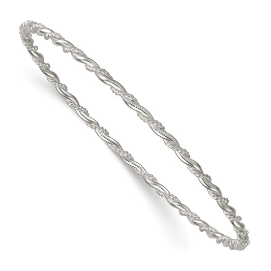 Sterling Silver Polished and Twisted 2.5mm Slip On Bangle