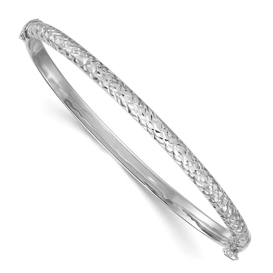 Sterling Silver RH-plated Polished and Diamond-cut Hinged Bangle