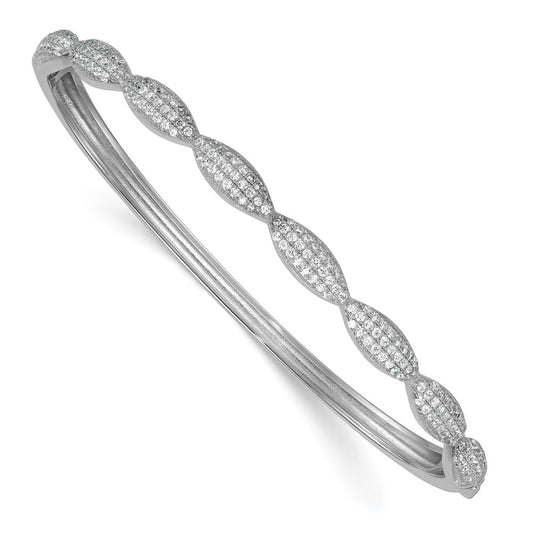 Sterling Silver Rhodium-plated Polished Fancy CZ Hinged Bangle