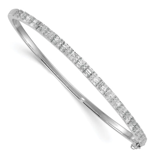 Sterling Silver Rhodium-plated Polished CZ Hinged Bangle