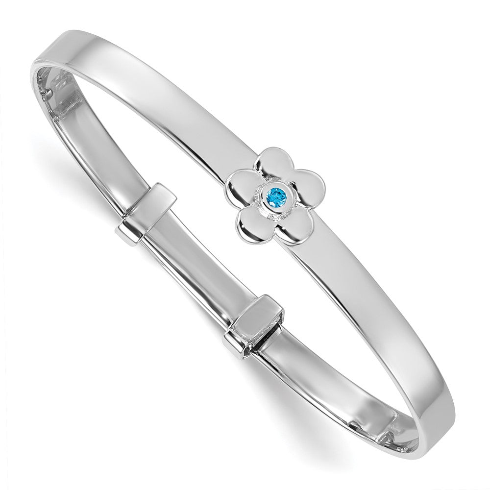 Sterling Silver Rh-pl Blue CZ Flower Children's Expandable Bangle