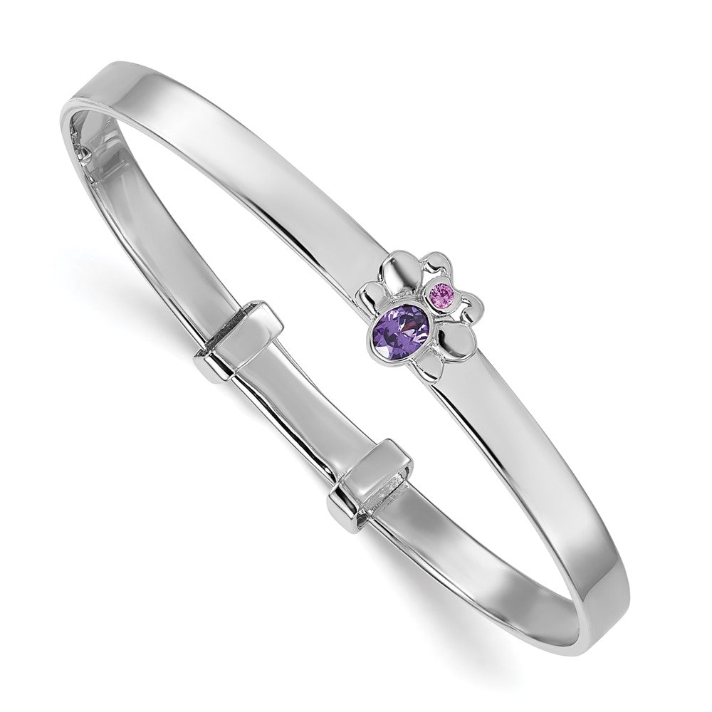 Sterling Silver Rh-plated CZ Butterfly Children's Expandable Bangle