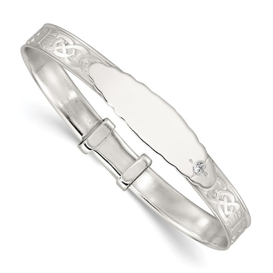 Sterling Silver Polish CZ Claddagh Slip On Children's ID Expandable Bangle