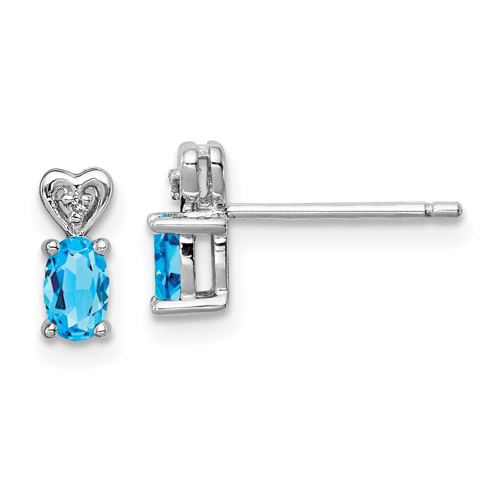 Sterling Silver Rhodium-plated Light Swiss Blue Topaz & Diam. Earrings