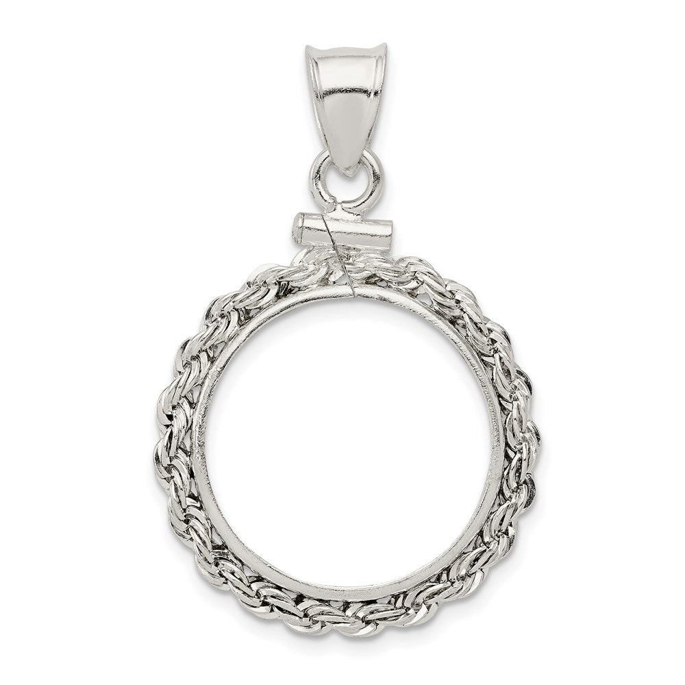 Sterling Silver 19.1 x 1.5mm $0.01 Screw Top Coin Rope Pol Bezel Pendant
