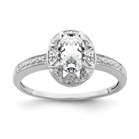 Sterling Silver Rhodium-plated Diam. & White Topaz Ring