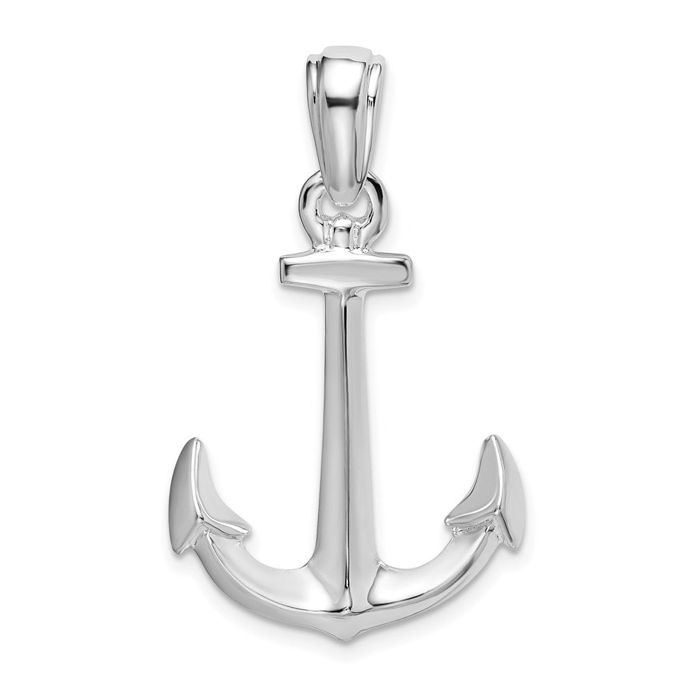 Sterling Silver Rhodium-plated Polished 3D Anchor Pendant