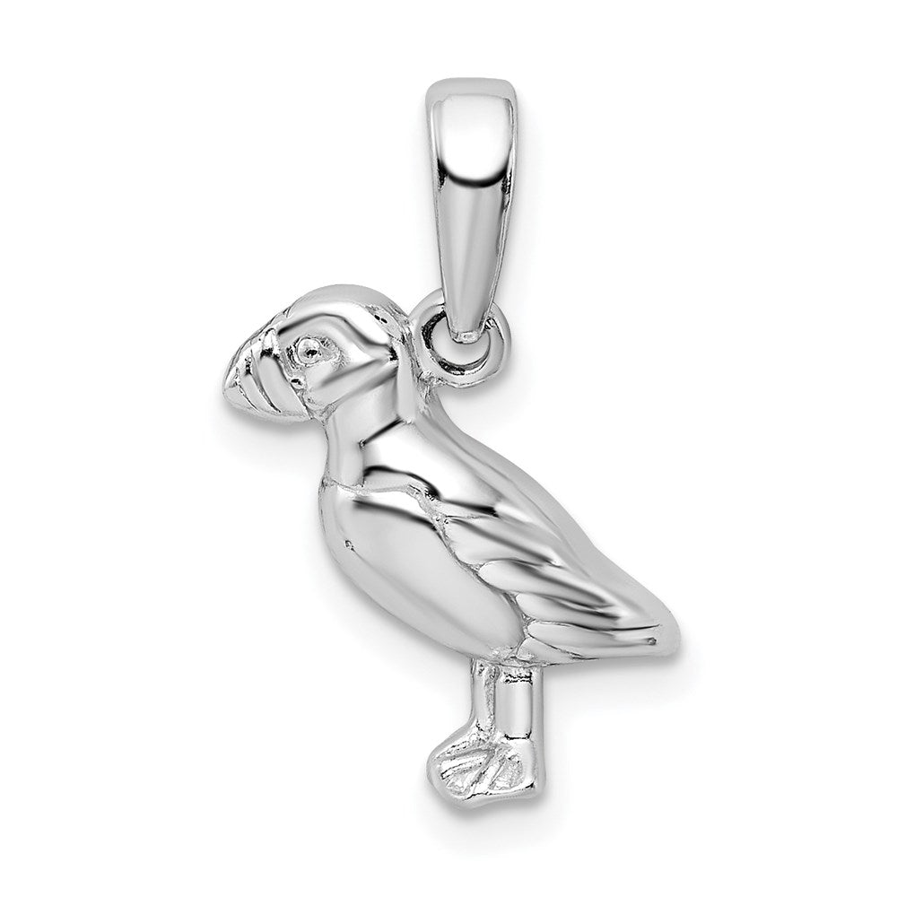 Sterling Silver Rhodium-plated Polished Puffin Bird Pendant