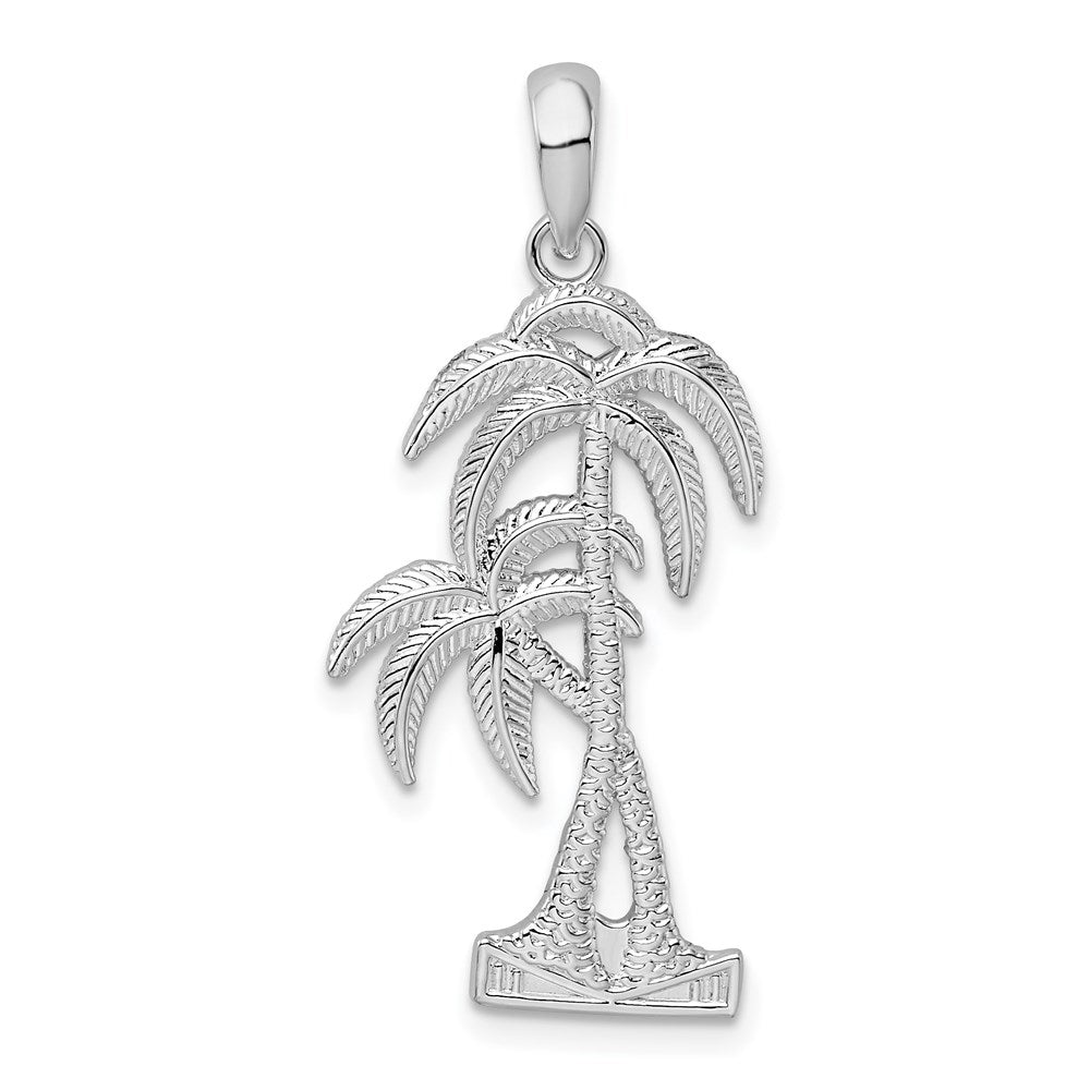 Sterling Silver Rhod-plated Polished/Textured Double Palm Tree Pendant