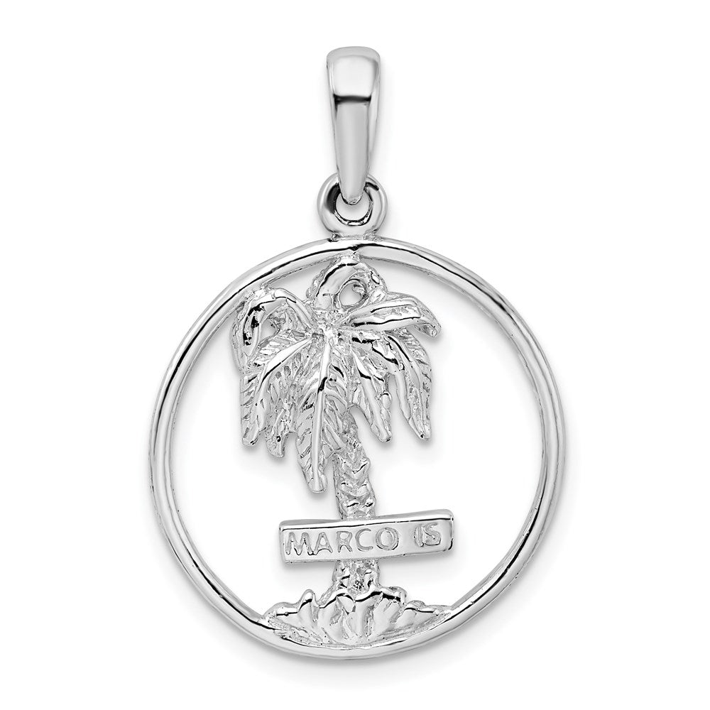 Sterling Silver Rhodium-plated Polished Marco Island Palm Tree Pendant