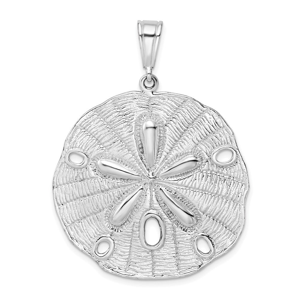 Sterling Silver Rhodium-plated Polished/Textured Sand Dollar Pendant