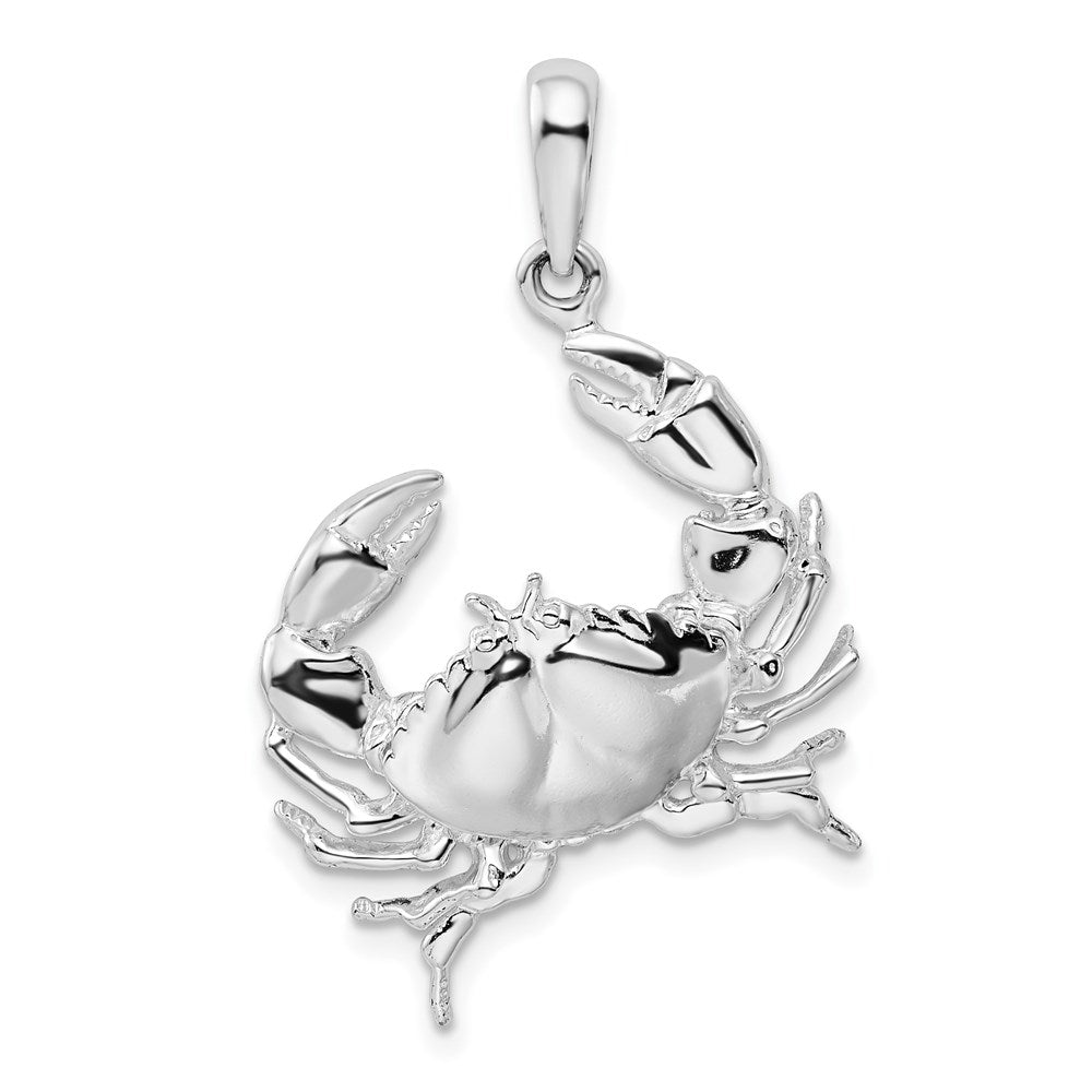 Sterling Silver Rhodium-plated Polished Stone Crab Pendant