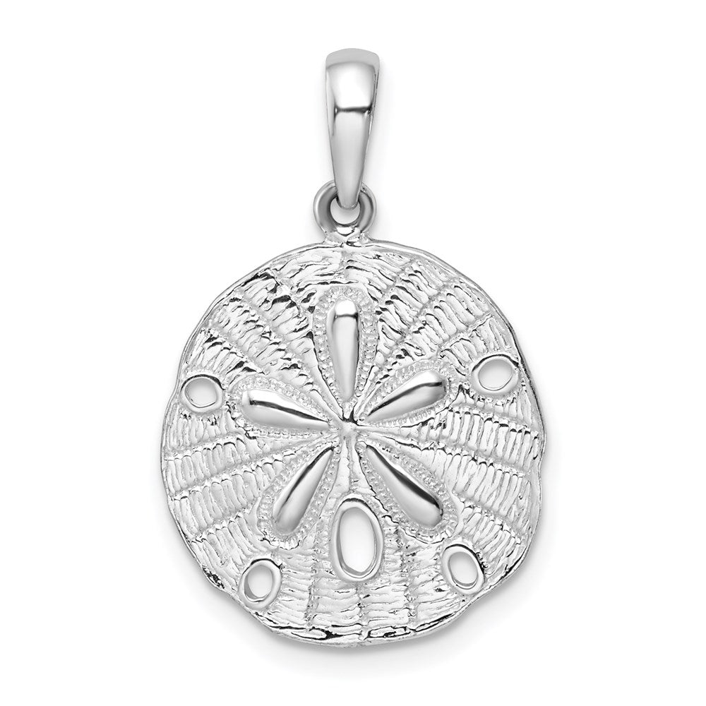 Sterling Silver Rhodium-plated Polished/Textured Sand Dollar Pendant