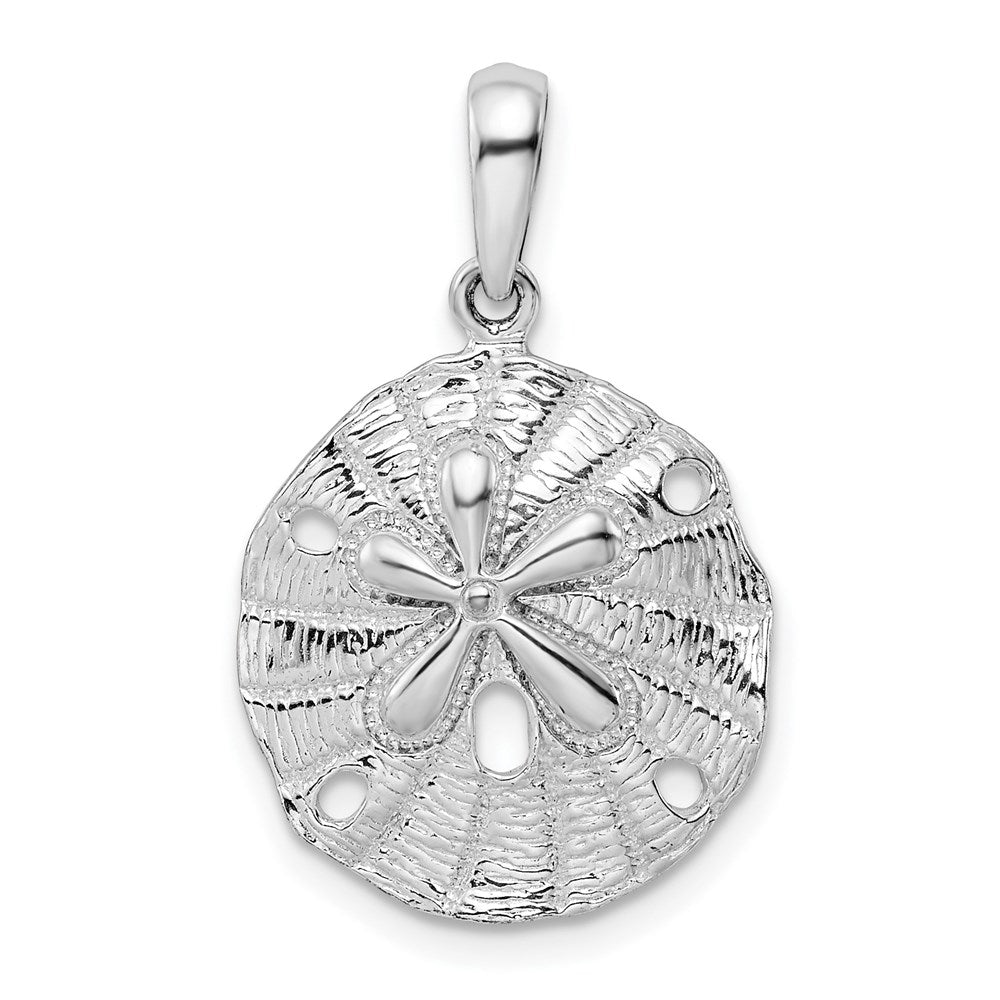 Sterling Silver Rhodium-plated Polished/Textured Sand Dollar Pendant