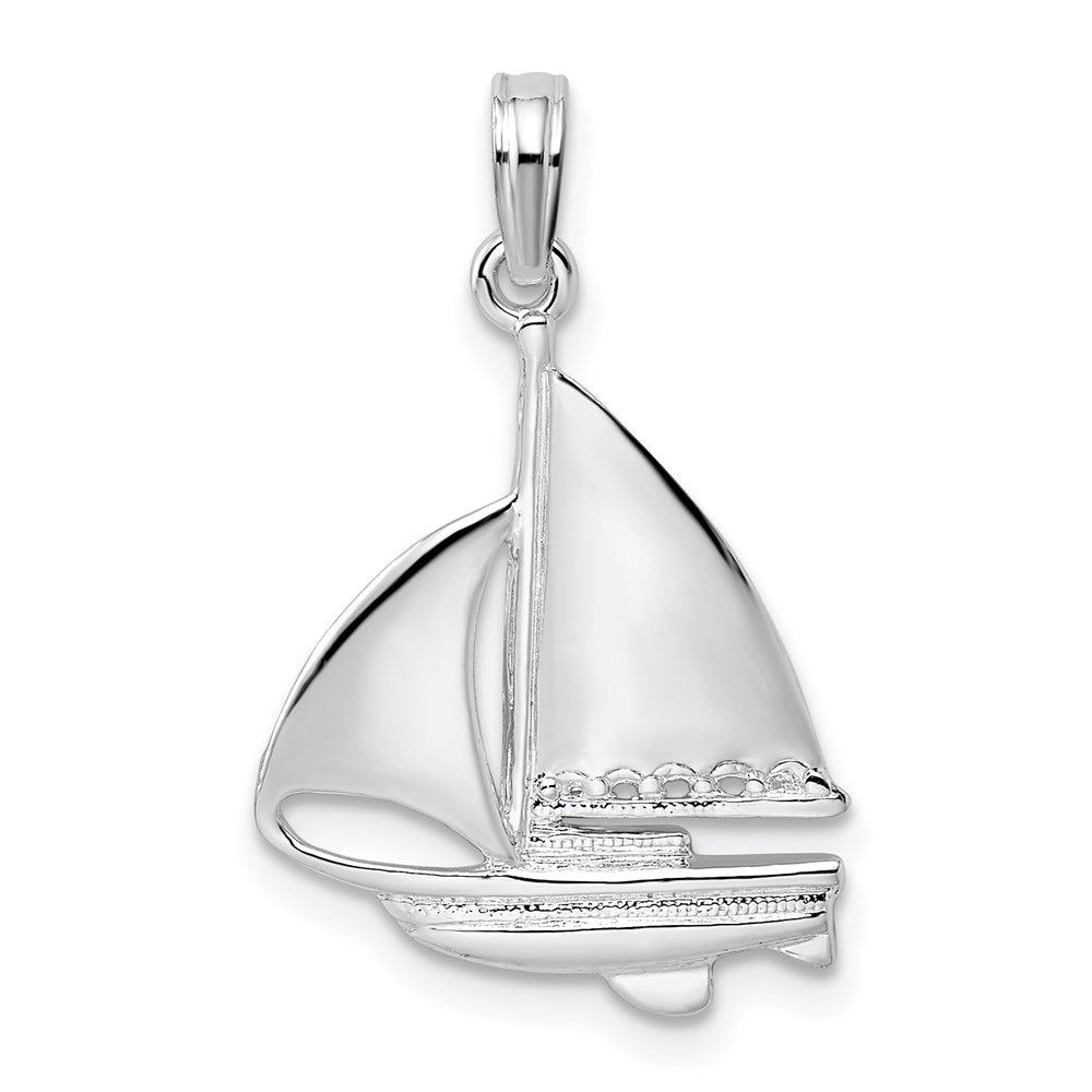 Sterling Silver Rhodium-plated Polished Sailboat Pendant