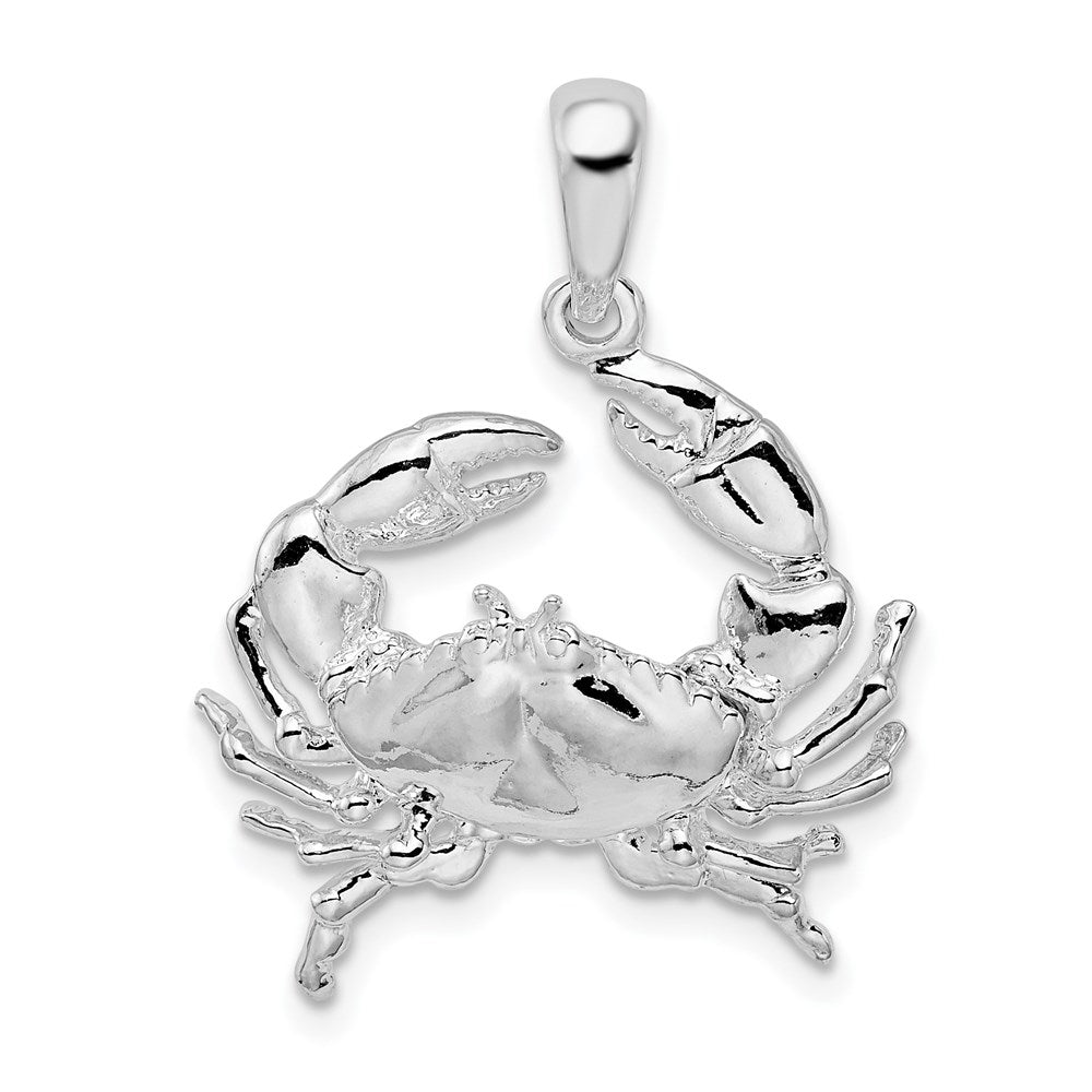 Sterling Silver Rhodium-plated Polished Stone Crab Pendant