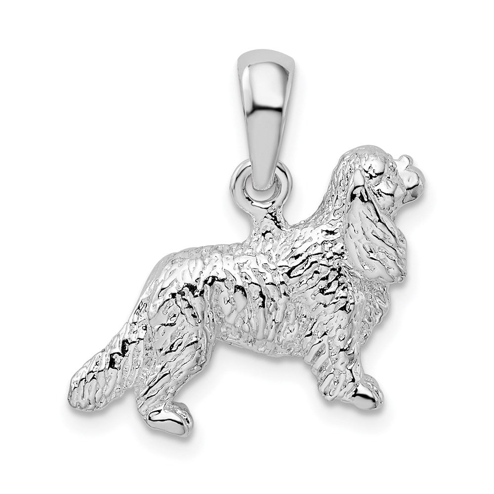 Sterling Silver Rhodium-plated 3D Cavalier King Charles Spaniel Pendant