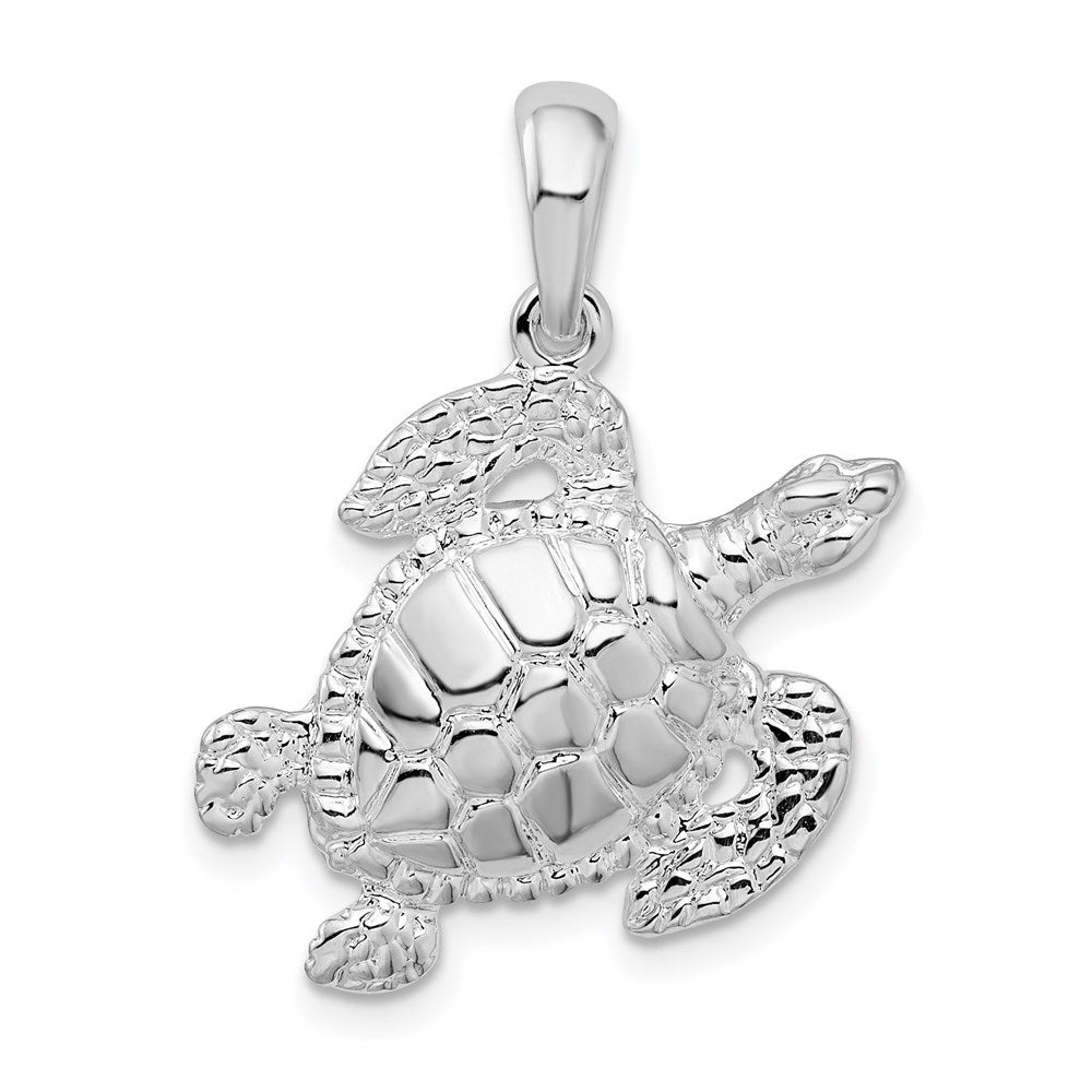 Sterling Silver Rhodium-plated Polished Sea Turtle Pendant