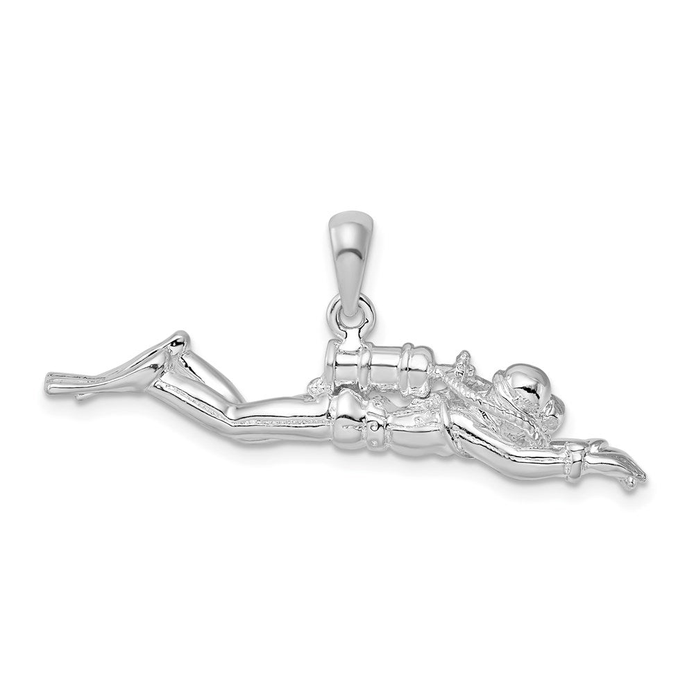 Sterling Silver Rhodium-plated Polished 3D Male Scuba Diver Pendant