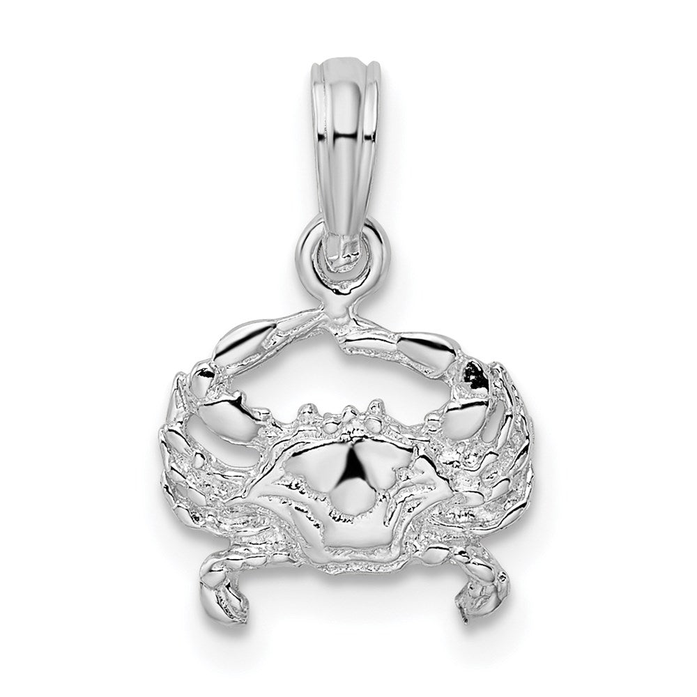 Sterling Silver Rhodium-plated Polished Blue Crab Pendant