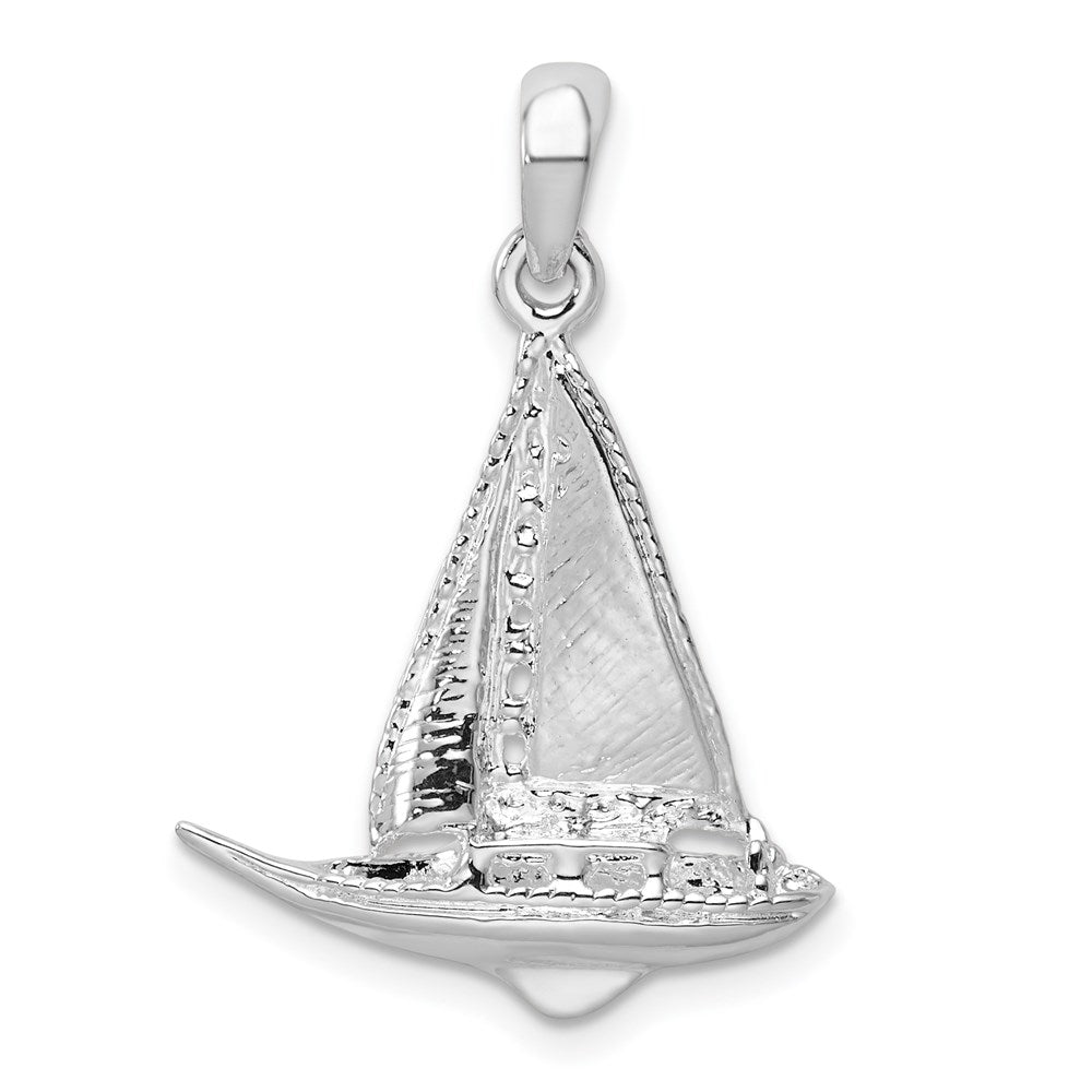 Sterling Silver Rhodium-plated Polished 3D Sailboat Pendant