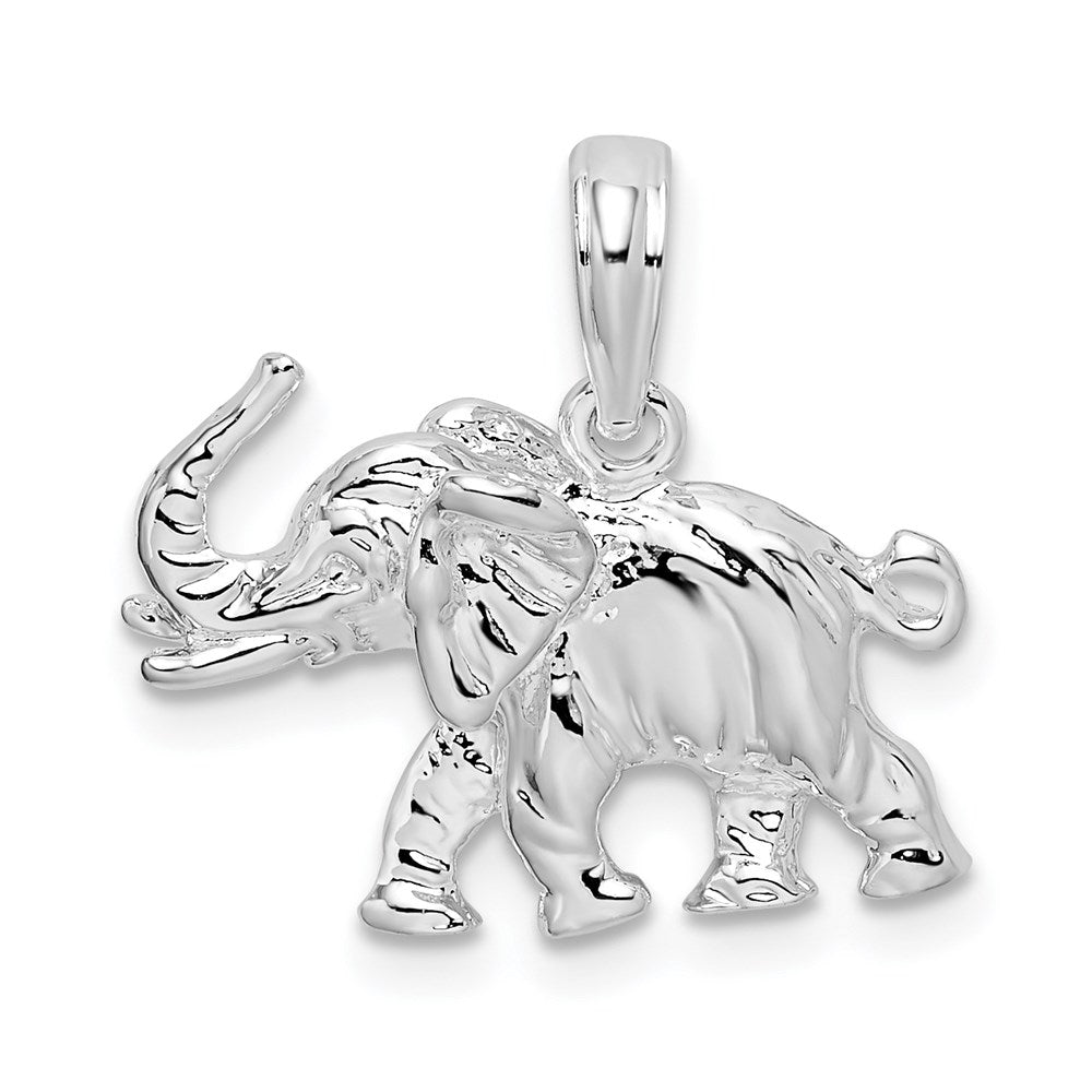 Sterling Silver Rhodium-plated Polished 3D Elephant Pendant