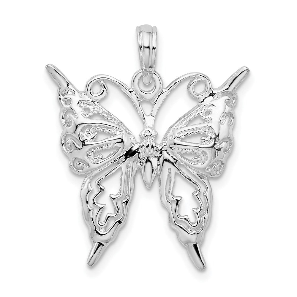 Sterling Silver Rhodium-plated Polished Cut-out Butterfly Pendant