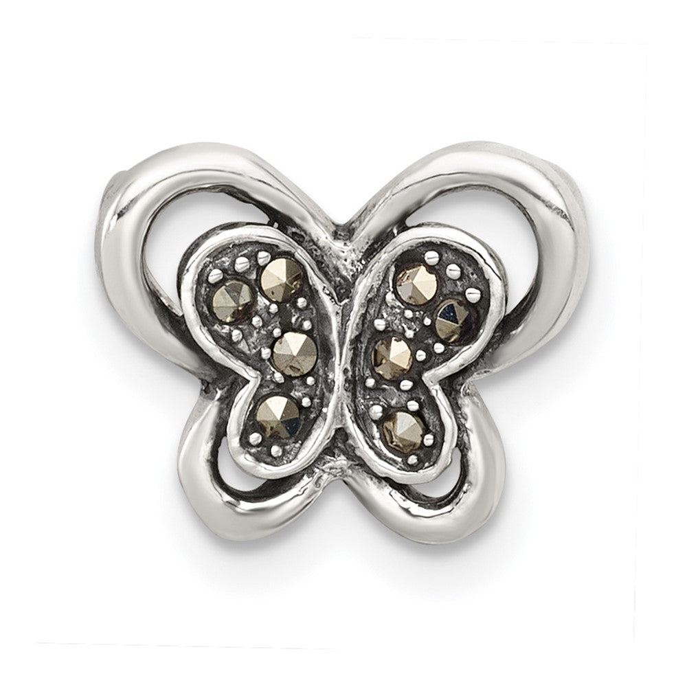 Sterling Silver Antiqued Marcasite Butterfly Chain Slide Pendant